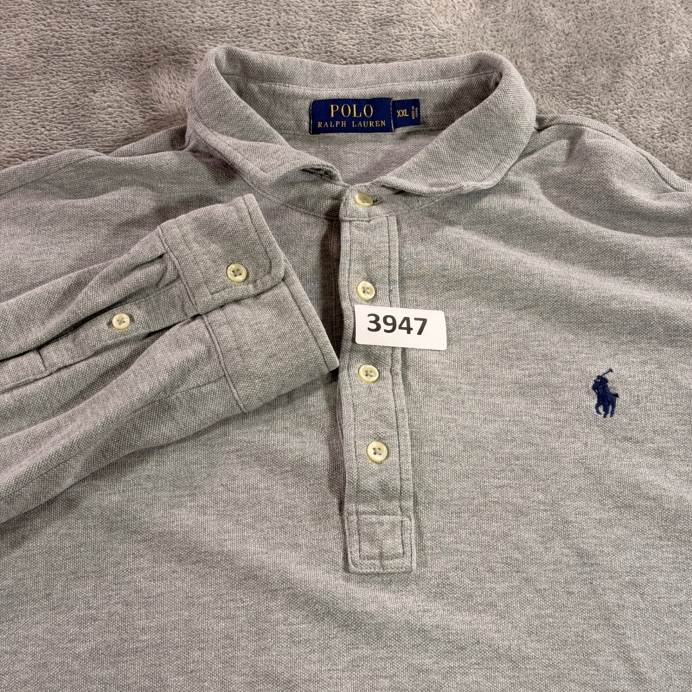 Polo Ralph Lauren Polo Shirt Men XXL Gray Long Sleeve Pique Cotton 3947